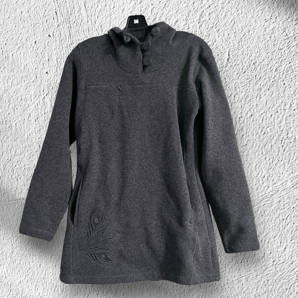 Cabelas Tunic Fleece Hooded Knit Hoodie Size Small Heather Cowl Embroidered